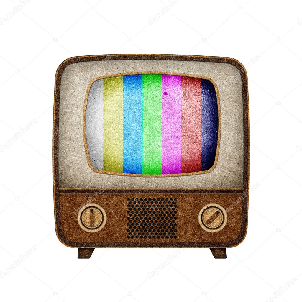 Television ( TV ) icon recycled paper stick on white background