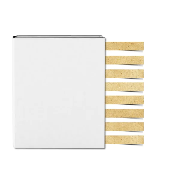 Copertina bianca bianca Libro e nota pad bastone mestiere carta riciclata su bac bianco — Foto Stock