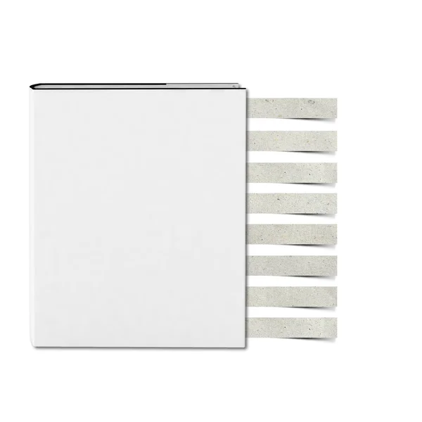 Blank Couverture blanche Livre et bloc note papier recyclé bâton artisanal sur bac blanc — Photo