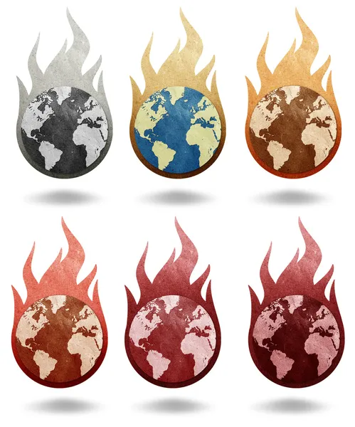 Global warming icon recycled paper stick on white background — Stock Photo, Image