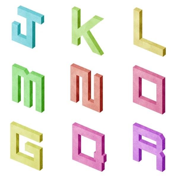 Caixa de papel alfabeto reciclado artesanato de papel isolado em fundo branco — Fotografia de Stock