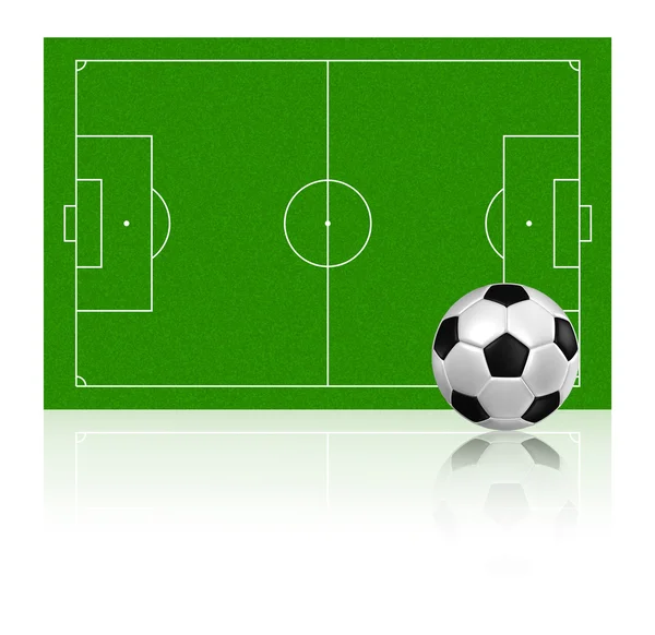 Soccer football on grass field with reflect — Stock Photo, Image