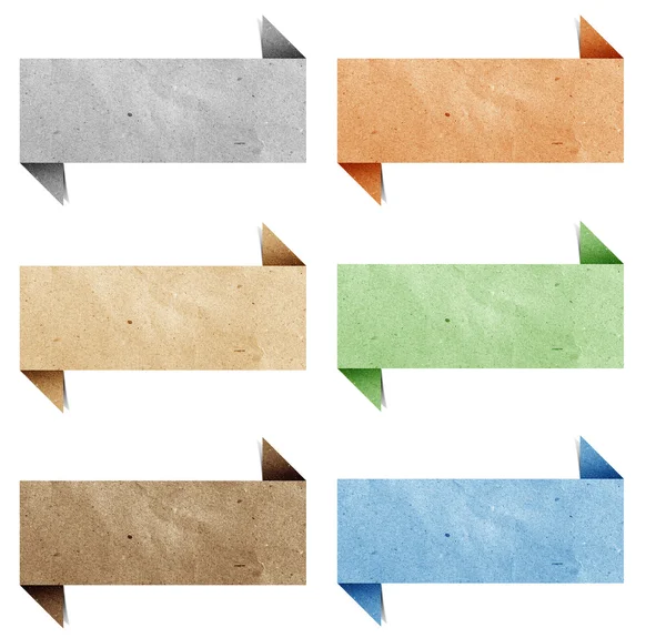Üstbilgi origami etiket geri dönüştürülmüş kağıt el sanatları sopa beyaz zemin üzerine — Stok fotoğraf