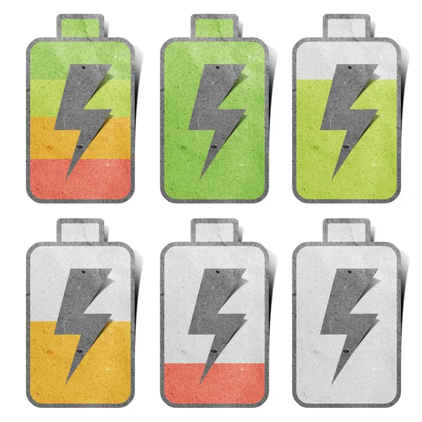 バッテリー充電アイコン リサイクル ペーパー クラフトの背景 — ストック写真