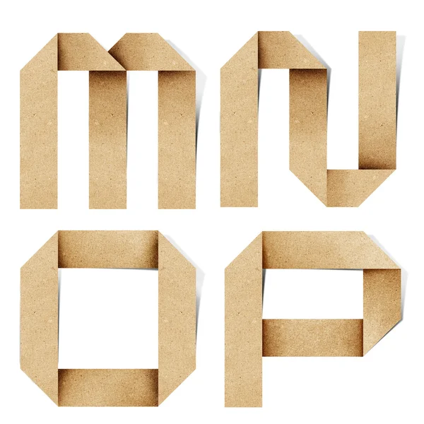 Origami alfabeto lettere riciclato carta bastone artigianale su sfondo bianco — Foto Stock