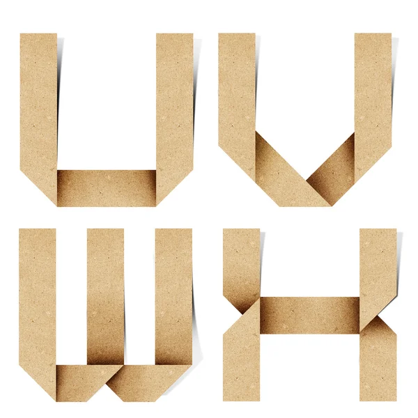 Origami letras del alfabeto papel reciclado palo artesanal sobre fondo blanco —  Fotos de Stock