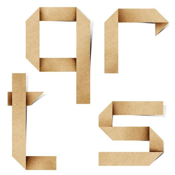 Origami letras del alfabeto papel reciclado palo artesanal sobre fondo blanco — Foto de Stock