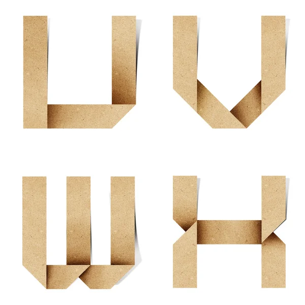 Origami alfabeto lettere riciclato carta bastone artigianale su sfondo bianco — Foto Stock