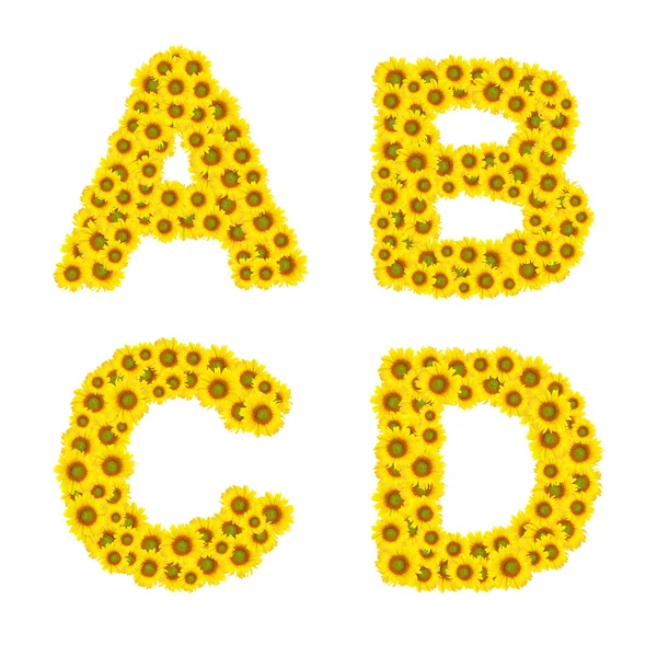 Sonnenblumen-Alphabet isoliert auf weißem Hintergrund — Stockfoto
