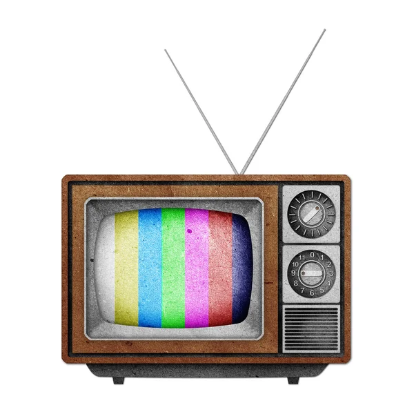 Televízió (TV) ikon újrahasznosított papír bot fehér alapon — Stock Fotó