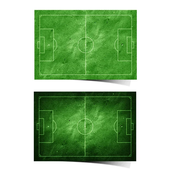 Grunge futbol (futbol) alan geri dönüştürülmüş kağıt el sanatları sopa üzerinde beyaz backgr — Stok fotoğraf