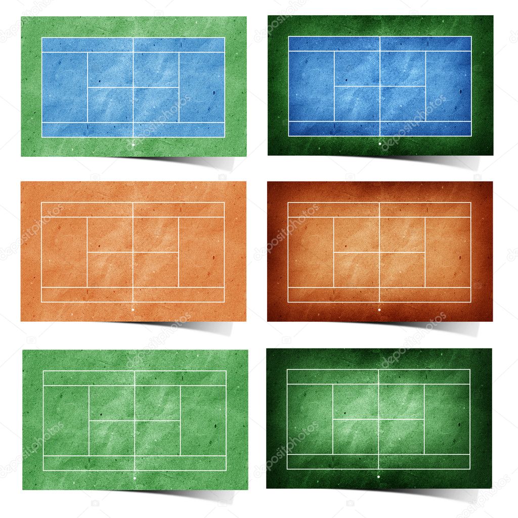 Grunge tennis field recycled paper craft stick on white background