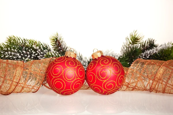Christmas border from branch and balls — Stock Photo, Image