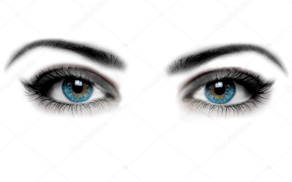 Woman eye and white background