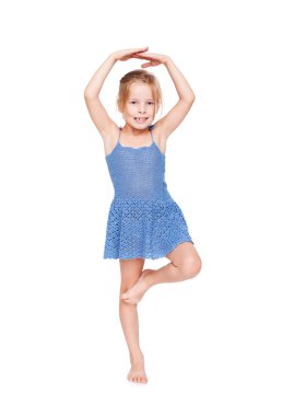 Funny pretty little girl in blue dress i clipart