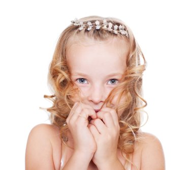 Portrait of shy pretty little girl clipart