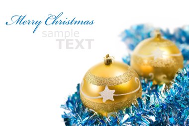 Yellow christmas decorations isolated on white background with c clipart