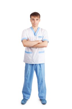 Young medical doctor isolated on white background. Full length p