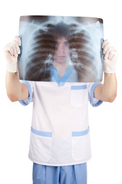 Tıp doktoru akciğerler doktor ISO x-ray fotoğrafını arıyor