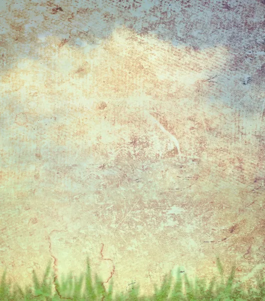 Gräs och himlen på papperet konsistens bakgrund — Stockfoto