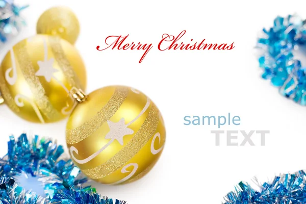 Golden christmas decorations frame isolated on white background — Stock Photo, Image