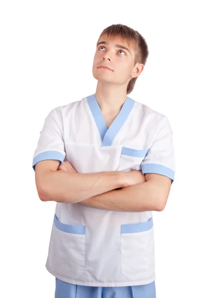 O jovem médico isolado em fundo branco — Fotografia de Stock