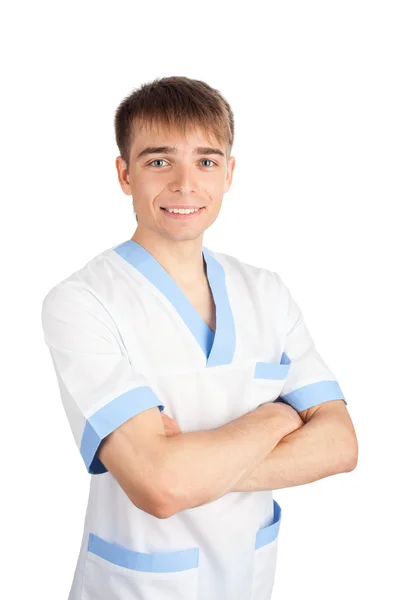 Νεαρός ιατρός απομονωμένος σε λευκό φόντο — Φωτογραφία Αρχείου