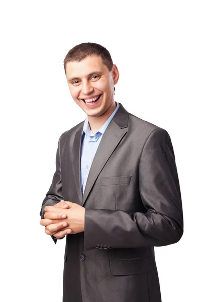 Lächeln glücklich junge Geschäftsmann isoliert auf weißem Hintergrund — Stockfoto