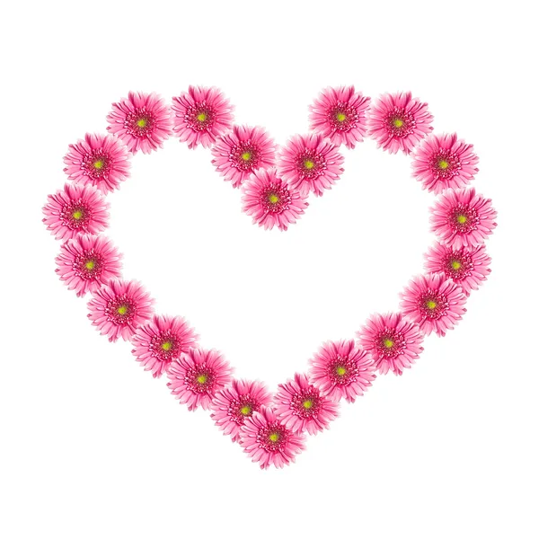Herz aus rosa Gerbera Blüten isoliert auf weißem Hintergrund. va — Stockfoto