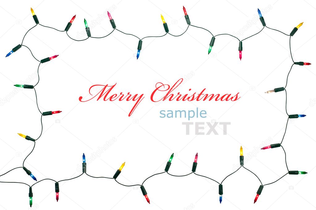 Christmas lights frame isolated on white background with copy sp