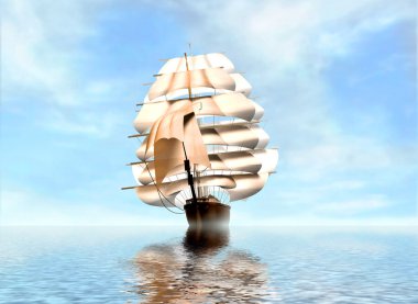 Vintage Frigate sailing into a fog bank clipart