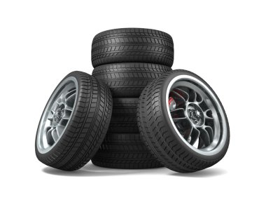 Wheels isolated on white. 3d illustration clipart