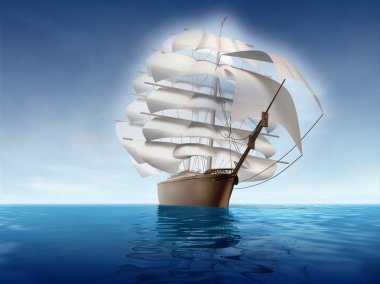 The ancient yacht on the sea clipart