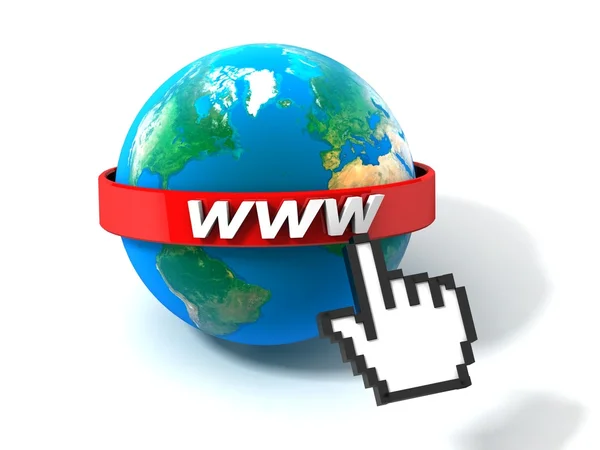 Beyaz arka plan üzerinde internet adresi ile dünya küre 3D çizimi — Stok fotoğraf