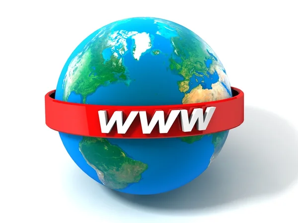 3D illustration av jorden världen med internet-adress, över vit bakgrund — Stockfoto