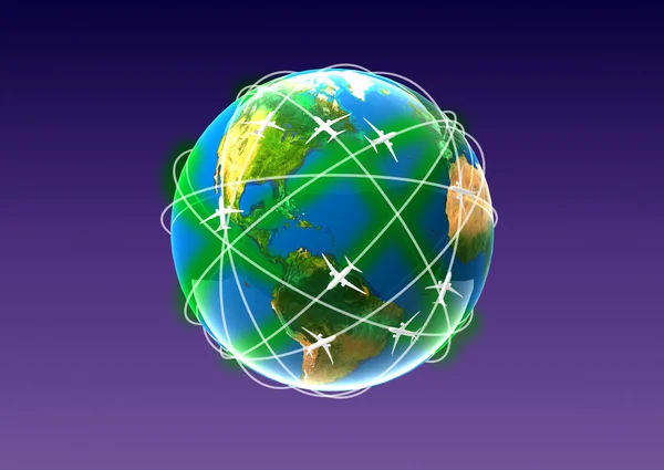 Globe with plane — Stock Photo, Image