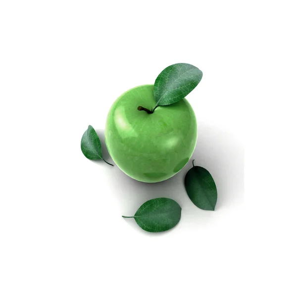 Manzana verde fresca con hoja verde —  Fotos de Stock