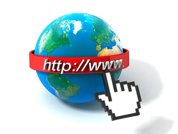3D illustratie van aarde wereldbol met internet-adres, op witte achtergrond — Stockfoto