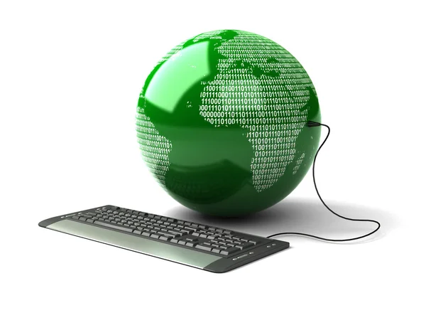 Earth Globe conectado con teclado de ordenador — Foto de Stock