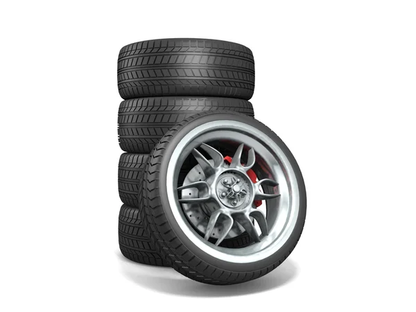 Hjul isolerade på vitt. 3D illustration. — Stockfoto