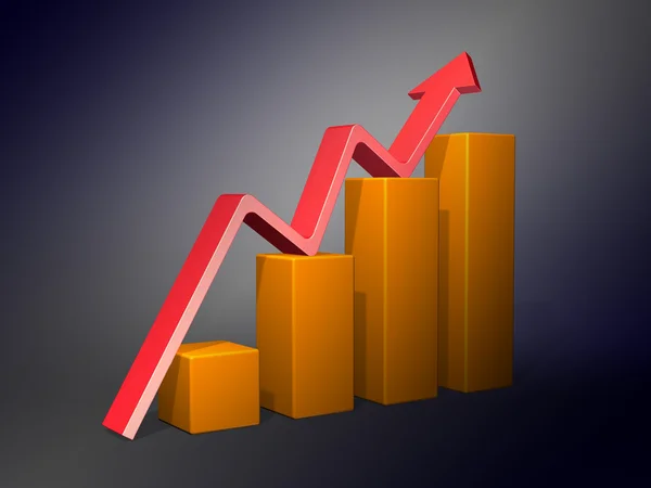 Üzleti grafikon nyíllal, amely nyereséget és nyereséget mutat — Stock Fotó