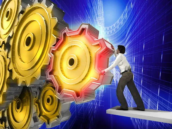Businessman Turning a Gear — Stock Photo, Image
