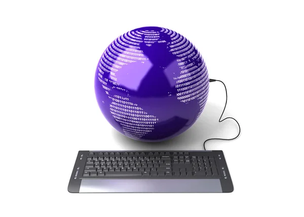 Earth globe verbonden met de computer — Stockfoto