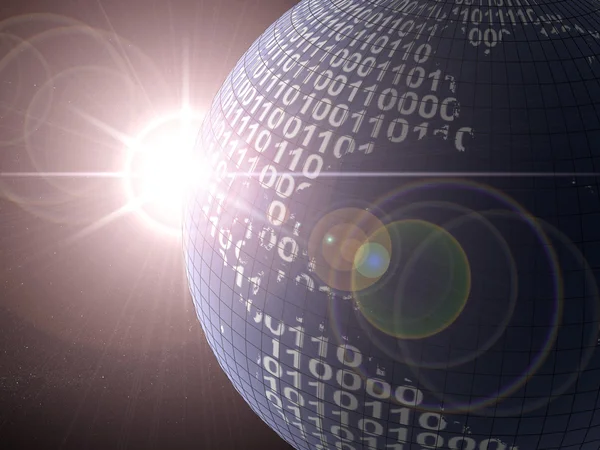 Binary code on a surface of a planet — Stock Photo, Image