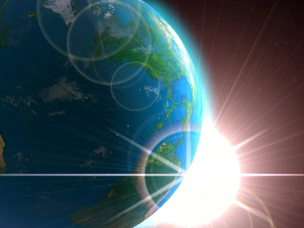 Aarde met stijgende zon illustratie — Stockfoto