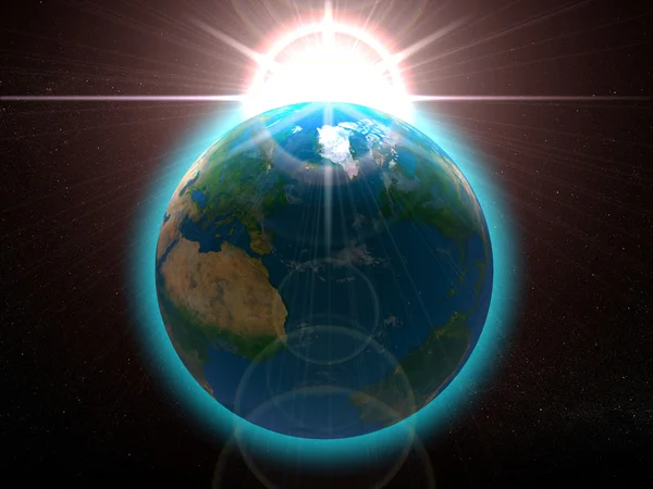 Ziemi z powstanie słońce ilustracja — Zdjęcie stockowe
