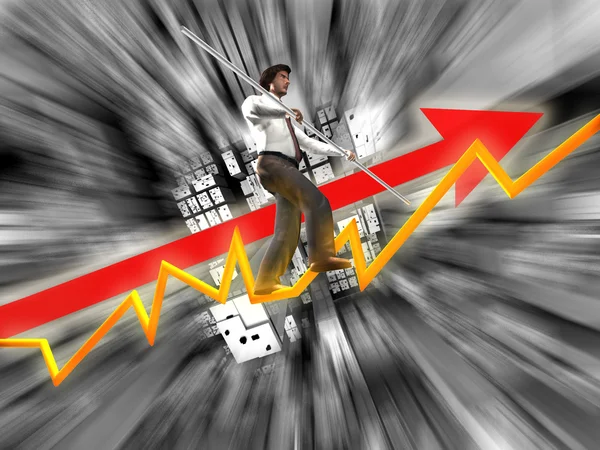 Geschäftsmann auf einer Finanzgrafik, die nach oben zielt — Stockfoto