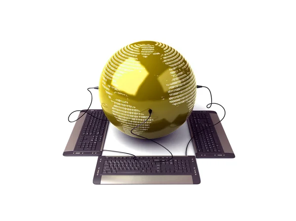 Globo da Terra conectado com teclado do computador — Fotografia de Stock