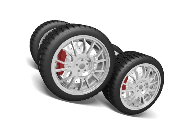 Four sports wheels isolated on the white — Stock Photo, Image