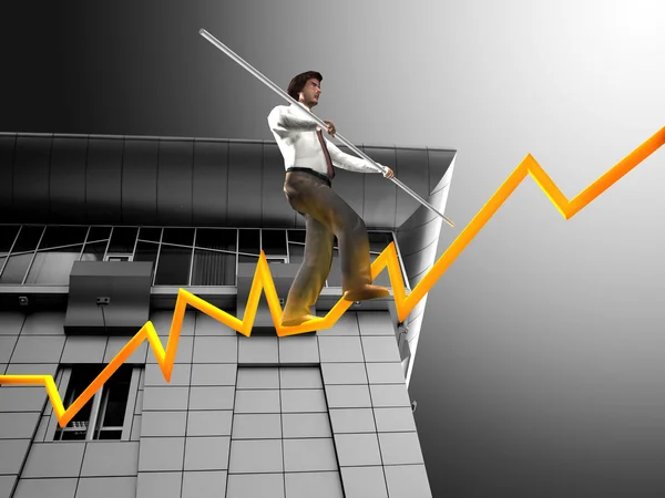 Businessman on a finance graphic aiming for the top — Stock Photo, Image